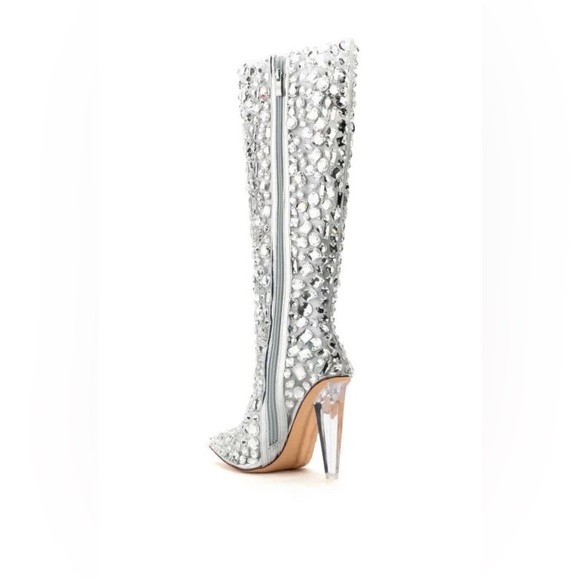 •Honey• Tall Embellished PVC Chunky Heel Boots by Azalea Wang - Picture 2 of 6
